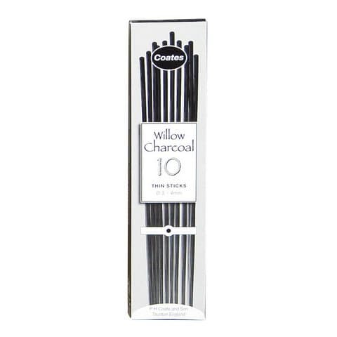 Coate's Willow Charcoal - Box of 10 Thin 10 Sticks