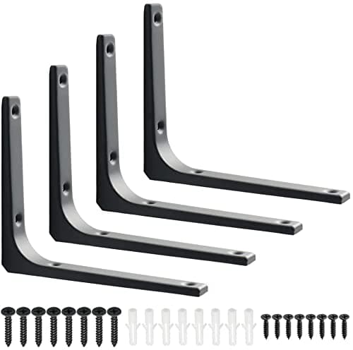 6 Pack Wall L Brackets, Oeekoi 4 X 4 Inch Metal Corner Brace Shelf Support, Countertop Supports for DIY Floating Shelf (Black)