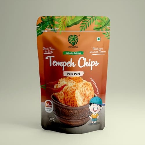 Tempeh Chips |Protein Chips (PERI PERI) Pack of 2 100 gms each=200 gms, Veg/Vegan Protein | Dairy & Gluten Free | Gut-Friendly | High Fiber | Low Carb | No Maida|No palm oil |snack