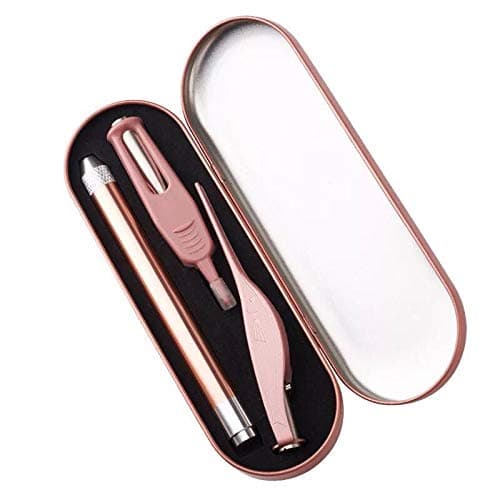 3 Piece LED Flashlight Earpick Cleaning Tools, Luminous Ear Wax Removal Ear Nose Cleaner Tweezers Set for Baby Kids Adult (Rose Gold)