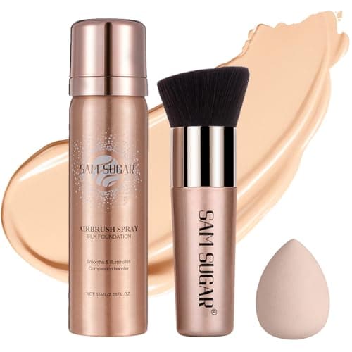 AirBrush Foundation Spray, Liquid Foundation Makeup Set, Full-Coverage Foundation Mist for Color Correcting,Concealer, Flawless Look, Matte Finish,Include Brush and Sponge,2.28oz (#3 Nude)