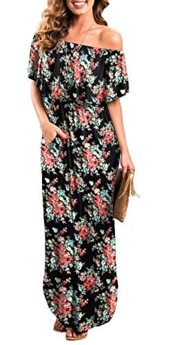 Womens Off The Shoulder Ruffle Party Dresses Side Split Beach Maxi Dress