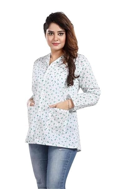 ABRAVWomen's Cotton Printed Summer Coat with 2 Front Side Pockets for Sun Protection & Dust Pollution