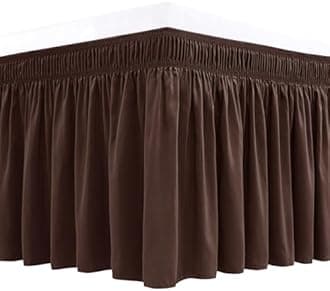 Biscaynebay Wrap Around Bed Skirts for Queen Beds 22" Long Drop, Brown Adjustable Elastic Dust Ruffles Easy Fit Wrinkle Resistant Silky Luxurious Fabric Machine Washable