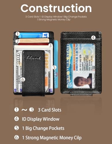 Money Clip, Front Pocket Wallet, Leather RFID Blocking Strong Magnet thin Wallet (one size, Black)