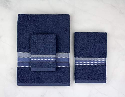 1888 Mills Weft Stripe 6-Piece Bath Set Towel, Bundle (2BT/2HT/2WC), Blue