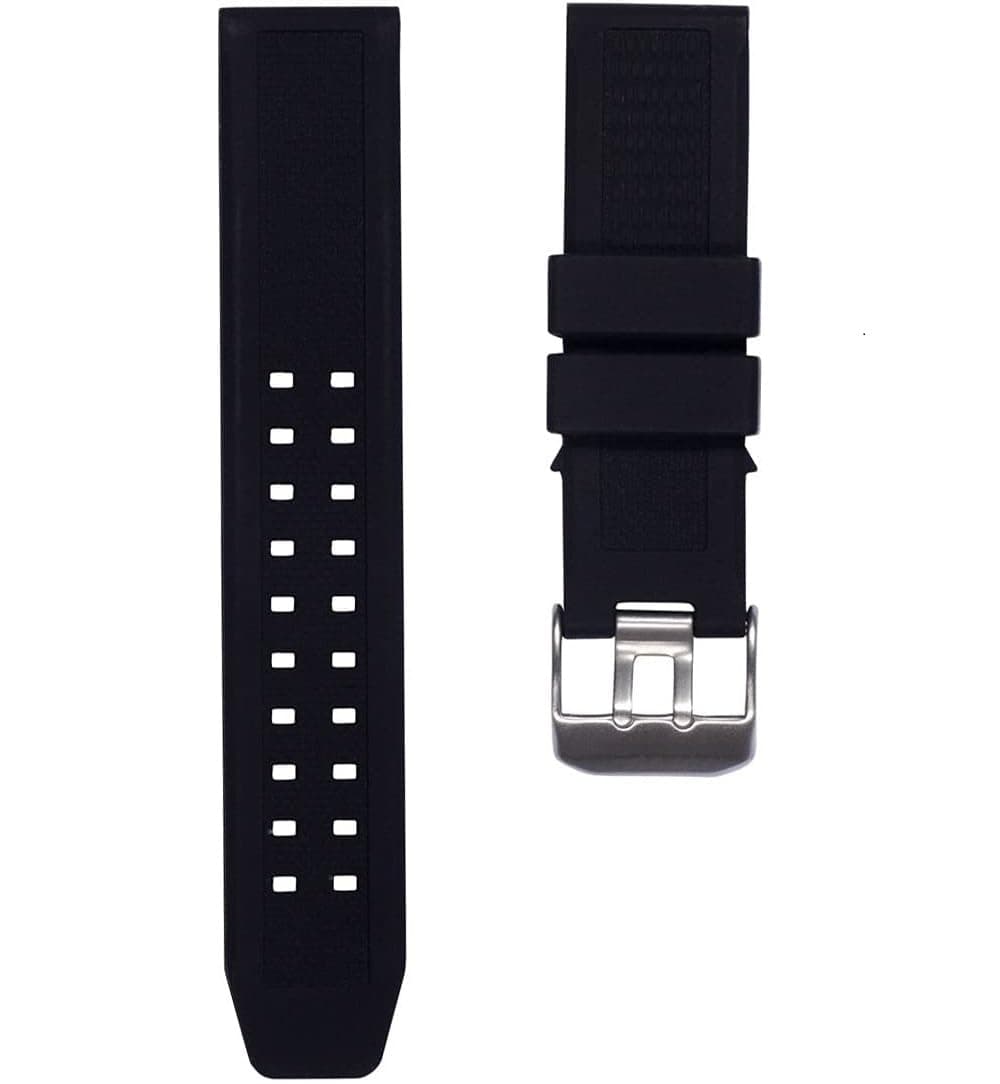 23mm Rubber Silicone Watch Band Strap Replacement with Black/Silver Double Prong Clasp for Luminox 3050 8800 and 3950 Series - Luminox Navy Seal Watch Band