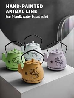 Toptier Teapot with Removable Infuser, Cast Iron Tea Kettle Stovetop Safe, Squirrel Design Tea Pot Coated with Enameled Interior for 32 Ounce (950 ml), Orange