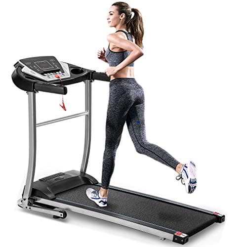 EiioX Folding Treadmill 1.5HP, 56.3” x 25.2”, Quiet Exercise Machine with MP3, Audio Auxiliary Port, EKG Grip for Home use, Black