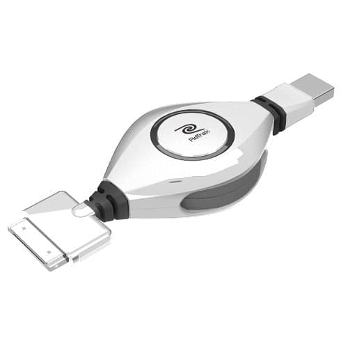 ReTrak Retractable 30-Pin Charge and Sync Cable for iPod/iPhone, White (ETIP30WT)