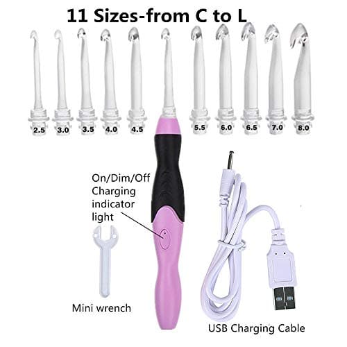 11 Sizes Lighted Crochet Hooks Set - Light Up Crochet Hooks with Latest Case,Rechargeable Crochet Hook with Light,2.5mm to 8mm