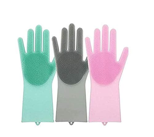 100% Silicone Eco-Friendly Scrubber Cleaning Gloves for Multipurpose - Kitchen, Bed Room, Bathroom, Pet Care, Hair Care and More (Mint)