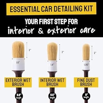 Boars Hair Ultra Soft Car Detail Brushes - Set of 3 - Perfect for Washing Emblems Wheels Interior Upholstery Air Vents