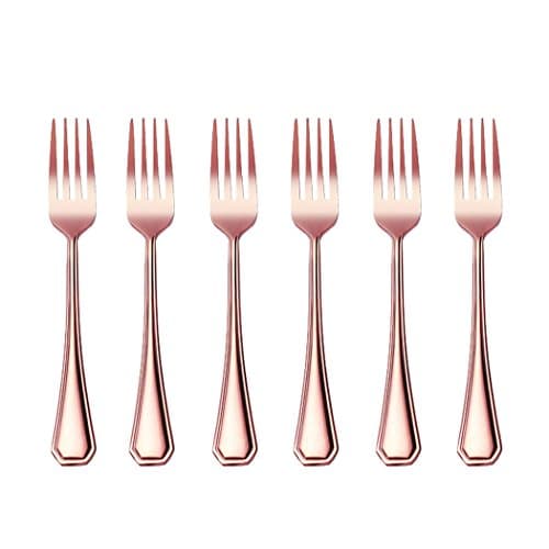 Onlycooker 7.5-inch 6 Piece Dinner Fork Flatware Silverware Set Service for 6 Stainless Steel Cutlery Dishwasher Safe (Rose Gold)