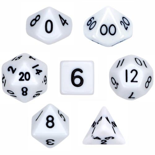 Wiz Dice7 Die Polyhedral Dice Set - Solid White with Velvet Pouch