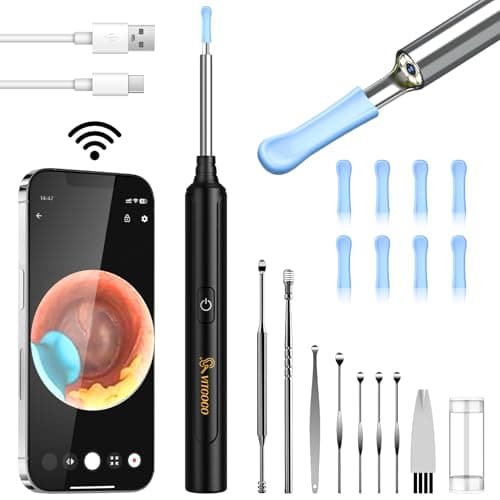 VITCOCO Ear Wax Removal Kit Ear Camera 1296P High-Definition Earwax Cleaner Portable USB Charging Visible 6 LED Ear Wax Removal for iPhone, Ipad, Android