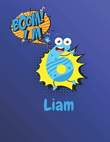 Boom I'm 6 Personalized Name Liam Gift Blank Guitar tab Notebook Manuscript paper Notebook Birthday Gift: Lined Notebook / Journal Gift, 120 Pages, 8,5x11, Soft Cover, Matte Finish