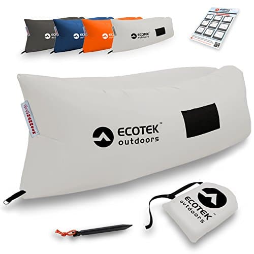 Inflatable Air Hammock Lounge with Premium Ripstop Fabric, Three Elastic Pockets, Aluminum Alloy Stake, Carry Bag, and One Year Warranty - by EcoTek Outdoors (White)