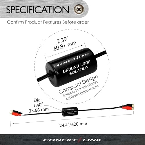 RCA Stereo 2 Channel Ground Loop Isolator Signal Noise Filter Suppressor Reducer Alternator for Car Audio Stereo（13600）