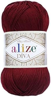 Alize Diva Silk Effect 100% Microfiber Acrylic Yarn 1 Ball skeins 100gr 383yds Color (57 - Bordeaux)