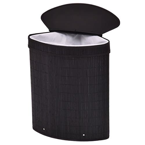 Triangle bamboo hamper laundry basket washing cloth storage bin bag lid can keep your clothes off of the floor and your space neat and clean.