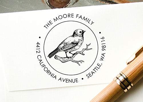 Pre-Inked Custom Stamp, Bird on a Branch Wedding Invitation Return Address Stamp