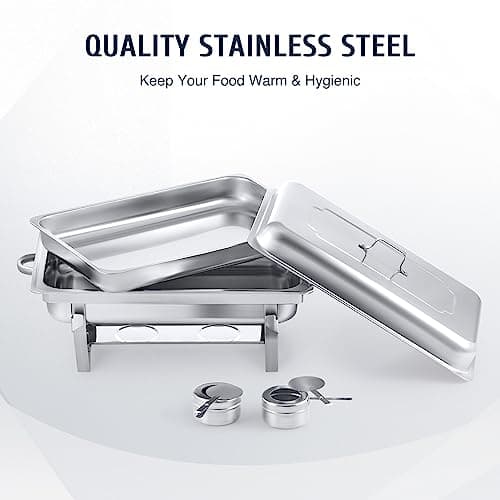 WILPREP Lightweight Chafing Dish Buffet Set 8 Pack, Rectangle Stainless Steel Food Warmer with Lids Food Pans and Fuel Holders, 9L Buffet Serving Utensils for Restaurant Catering Parties Weddings