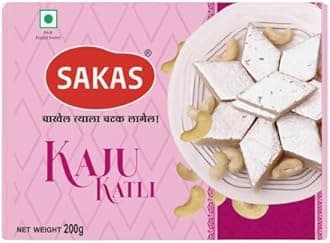 SAKAS Kaju Katli Indian Mithai | Made of Pure Cashew-(200gm) | Gift Packing for Family, Friends on Special Occasions | No Added Colours Or Preservatives | Festive Sweet Gift Box