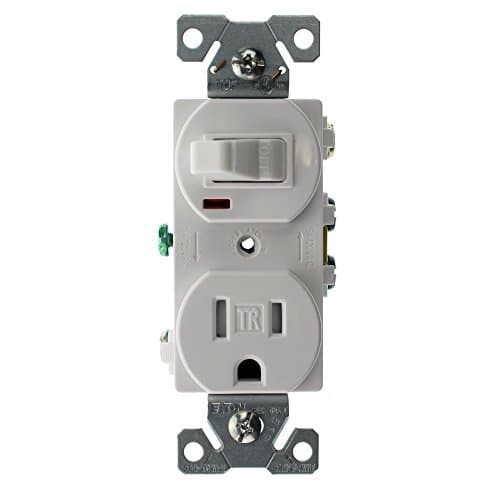 Eaton TR274W 3-Wire Receptacle Combo Single-Pole Switch with Tamper Resistant 2-Pole, White