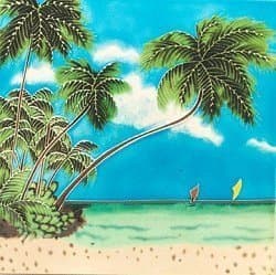 Palm Tree w/Boat Ceramic Wall Art Tile 4x4