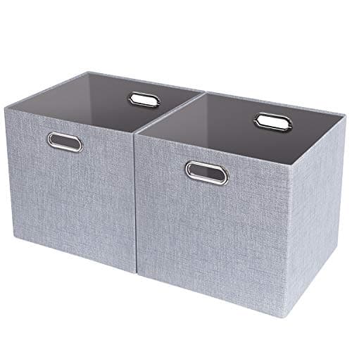 Thicker Fabric Storage Cubes 13 inch Collapsible Storage Bins for Organization, Cubby Storage Boxes for Organizing Shelf Cabinet Bookcase, 2pcs, Sliver Grey