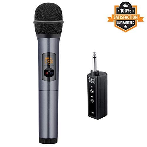 K380F Wireless Microphone Karaoke Microphone Wireless Mic with Bluetooth Receiver Rechargeable Professional - UHF Dynamic FM Cordless Microphone For Singing Karaoke Speech(Elegant Gray)