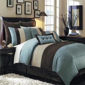12 PIECES BEDDING SET LUXURY HUDSON COMFORTER SET QUEEN SIZE BLUE BROWN AND OFF WHITE. USUALLY SHIPS WITHIN 1-2 BUSINESS DAYS UNLESS THERE IS A PROBLEM.