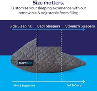 Sidney Sleep Side Sleeper Pillow for Neck and Shoulder Pain - Queen Size Bed Pillows for Sleeping. Fully Adjustable Memory Foam Pillows - Washable Case - Extra Foam Fill Included (Queen, Grey)