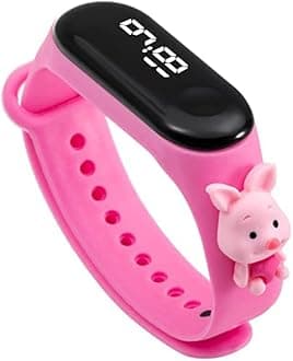 ZOVUTA Digital Dial Waterproof Stylish & Fashionable Wrist Smart Watch LED Band for Kids, Colorful Cartoon for Boys & Girls (Removable Silicon Strap) (Pink Peppa Pig)