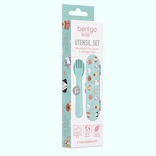 Bentgo Kids Utensil Set - Reusable Plastic Fork, Spoon & Storage Case - BPA-Free Materials, Easy-Grip Handles, Dishwasher Safe - Ideal for School Lunch, Travel, & Outdoors (Puppy Love)