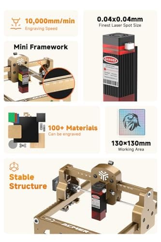 ACMER S1 Laser Engraver for Beginner Mini Laser Engraving Machine for Wood, Leather, Plastic, Laser Class4 (Gold, 3500mW)