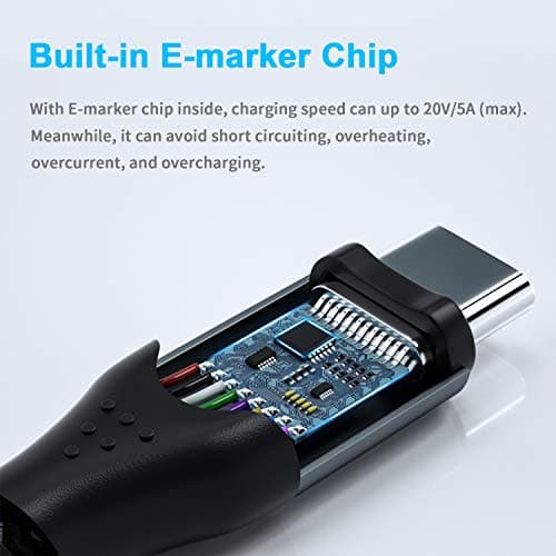 Fasgear USB C to USB C Cable 3ft, 10Gbps USB 3.1 Gen 2 Cord 5A Fast Charger with 4K Video and 100W Power Delivery (PD) Thunderbolt Compatible for MacBook,Matebook,Pixelbook,iPad,Galaxy Note 10, Black