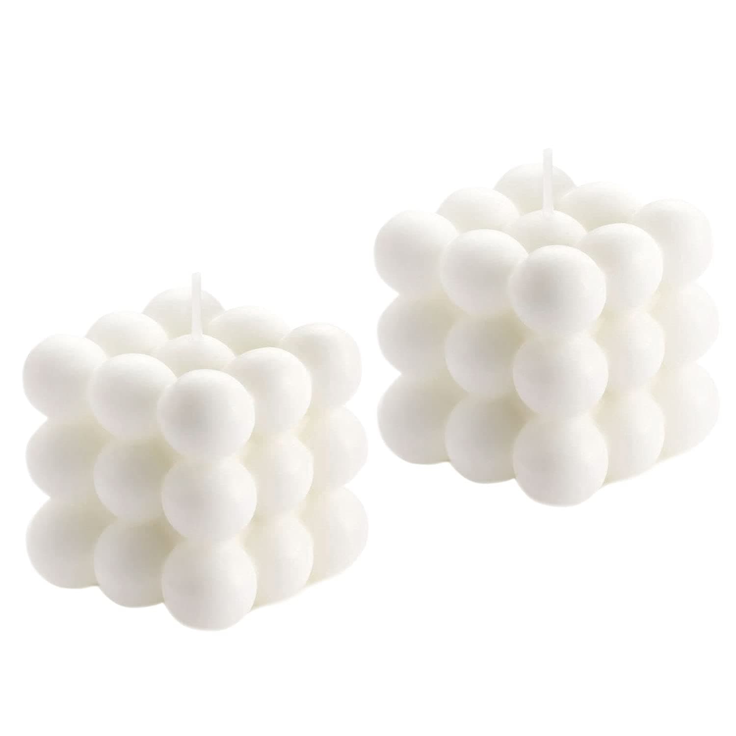 Soy Wax White Bubble Candles Set - Cool Shaped, Strong Scented Cube Funny Aesthetic Candle for Trendy Home Room Shelf Decor (2 Pack)
