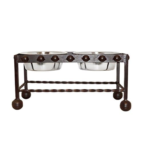 A Pets World Large Rustic Wrought Iron Mission Double Dog Feeder