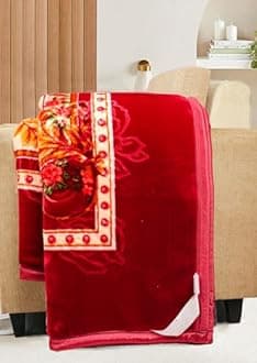 BSB HOME Super Soft Cloudy Printed Double Bed Blanket for Heavy Winter, Single Ply Mink Blanket King Size with 220 x 230 Cm – 2.5 Kg (Multicolour Red and Beige, Pack of 1)