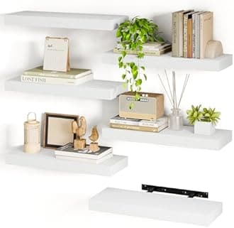 Fixwal 15.8in White Floating Shelves, Set of 6 Wood Shelves, Wall Shelf Famous Sheving for Bathroom, Bedroom, Living and Kitchen Room Decor