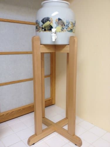 Solid Wood Floor Stand and Ceramic Crock Dispenser- Tropical Fish