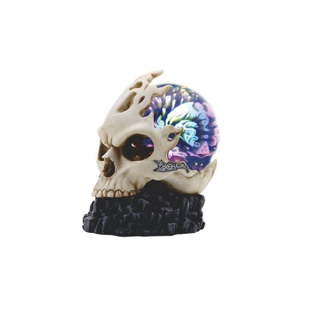 ICE ARMOR 6.75" H Skull with LED Light Glass Globe Statue Fantasy Decoration Figurine
