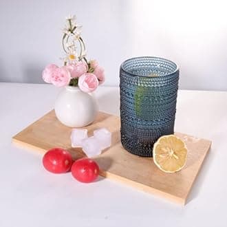 Set of 4 Hobnail Drinking Glasses, 15oz, Vintage Jupiter Drinking Glasses,Embossed Old Fsahioned Glassware for Beer,Water,Juice,Cocktail,Whiskey,Gift (Cornflower Blue, Large)