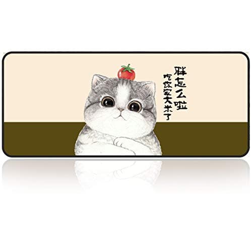 Large Gaming Mouse Pad with Edge Stitching|Extended XXL Size, Heavy|Thick, Waterproof & Foldable Mat for Desktop,Laptop,Keyboard, 31.5"x11.8"x0.15"Cute Cat Desk Pad with High Resolution by Qisan