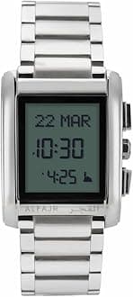 Alfajr Digital Dress Watch For Men- Ws-06S Stainless Steel Casual Men With Worldwide Prayer Times & Compass, Silver, Casual,