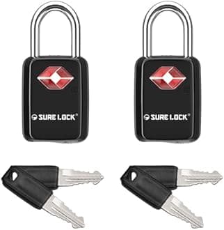 Sure Lock TSA Approved Luggage Locks - One Key Opens All, Compact & Durable Zinc Alloy Travel Lock with Steel Shackle, Keyed Alike (Black 2 Locks, Mini Size for Suitcase/Backpack/Gym Locker)