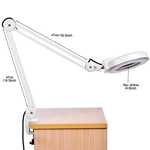 8X Desk Magnifier Lamp, 110V Built-in Spring Adjustable Magnifying Glass Lens Table Lamp,US Plug