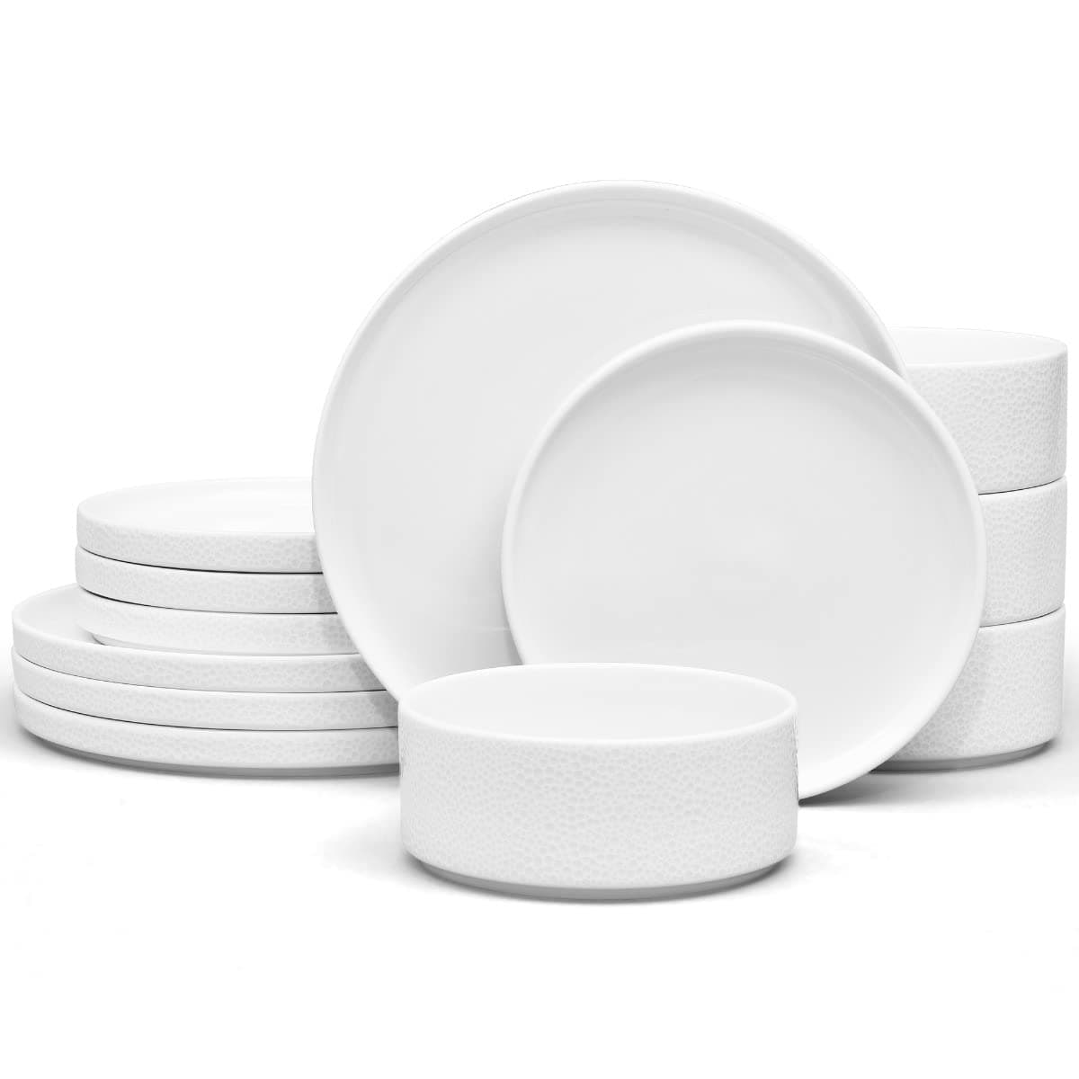 ColorTex Stone White 12-Piece Dinnerware Set, Service for 4